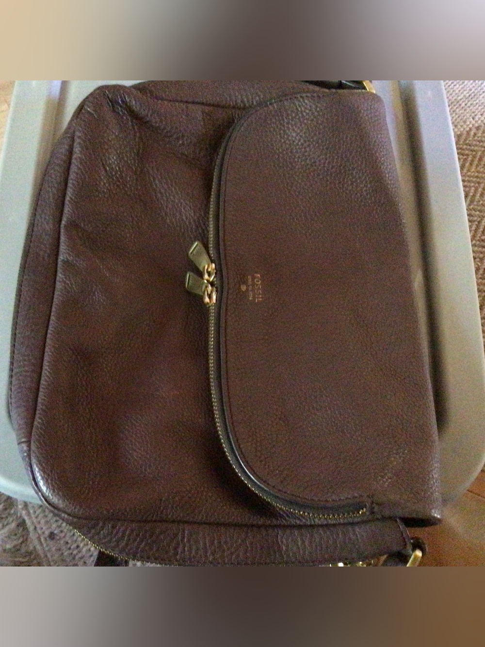 Fossil / Preston Espresso Pebbled Leather Crossbody Bag with Gold Hardware - Picture 2 of 12